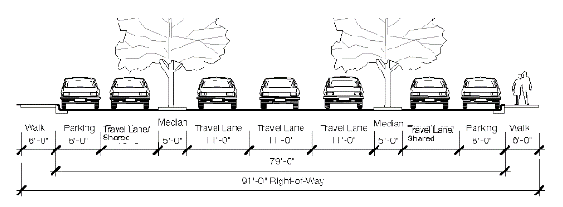 Figure 27-906(10e). Sample One-Way Blvd. w/Access Rd.