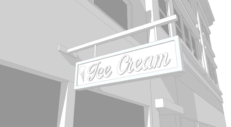 ARCADE AND HANGING SIGN