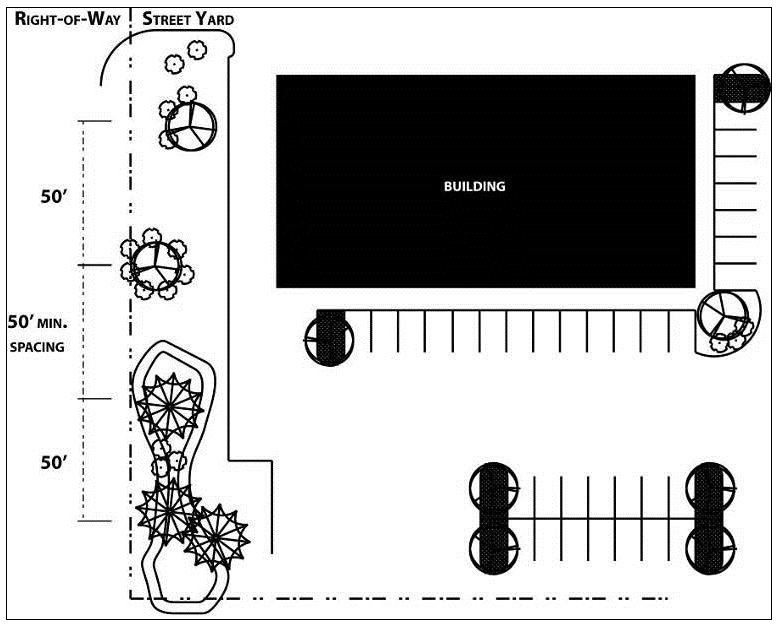 Figure 5.6: Interior Parkway Landscaping with No Parking along Street Yard