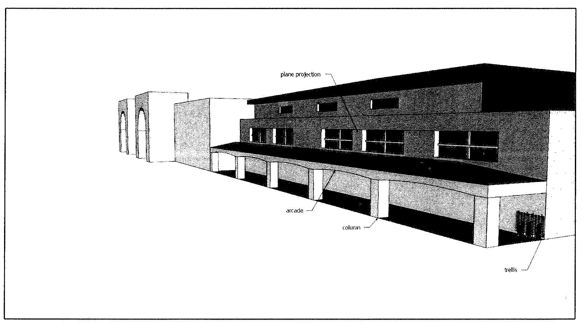 Fig. 3: Principal Building and Adjoining Building showing facade projections.
