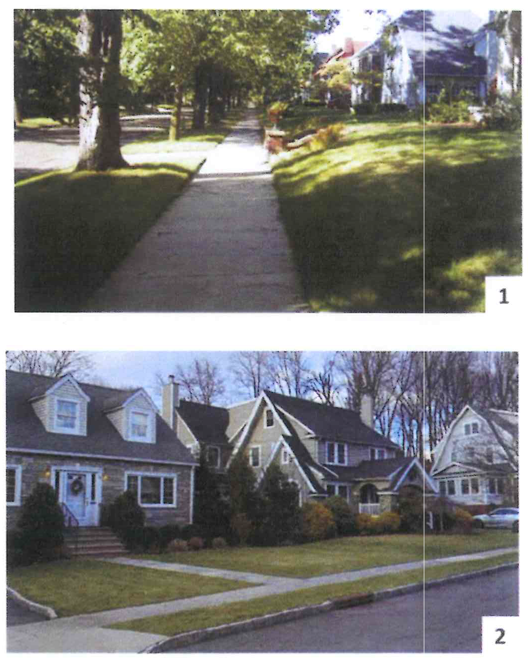 Figure 3-10: Examples of Common Yards 1. Walkways connect homes to the sidewalk 2. Common yards along a Street Frontage