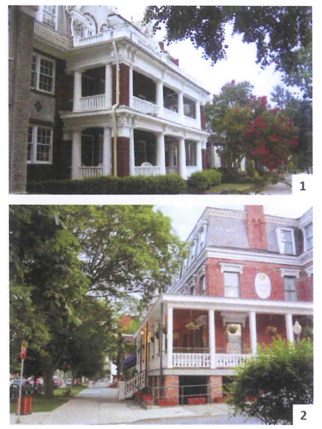 Figure 3-9: Examples of Porches 1. 2-Story Porch on an apartment building 2. Covered wraparound porch located close to the sidewalk