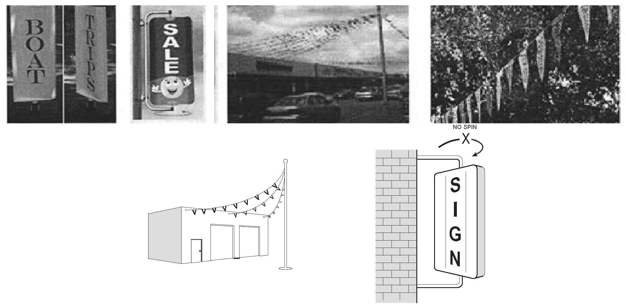Figure 10: Examples of prohibited rotating, spinning and streamer signs