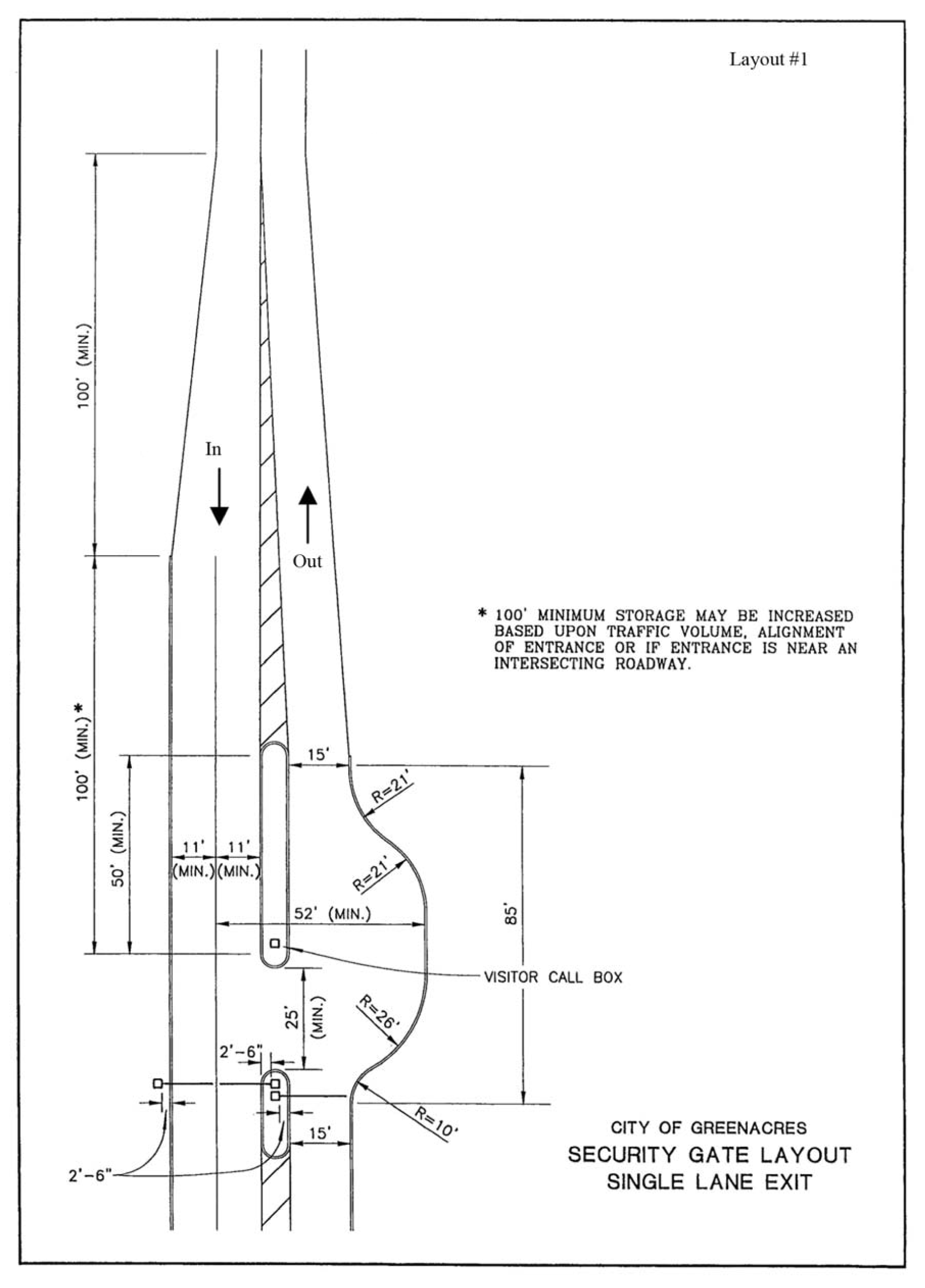 FIGURE 16-1339(3)(a): SECURITY GATE SINGLE LANE LAYOUT