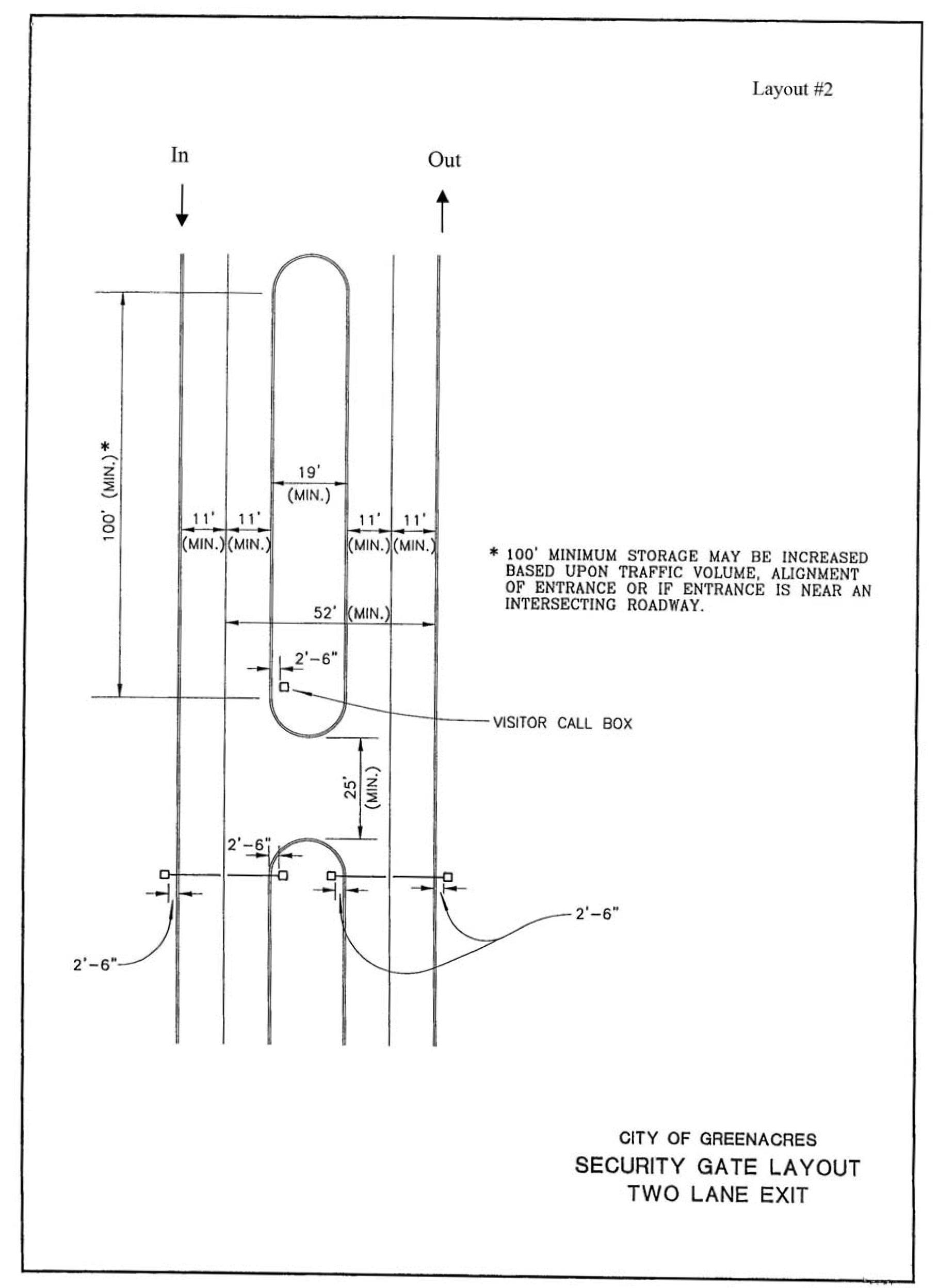 FIGURE 16-1339(3)(b): SECURITY GATE TWO LANE LAYOUT