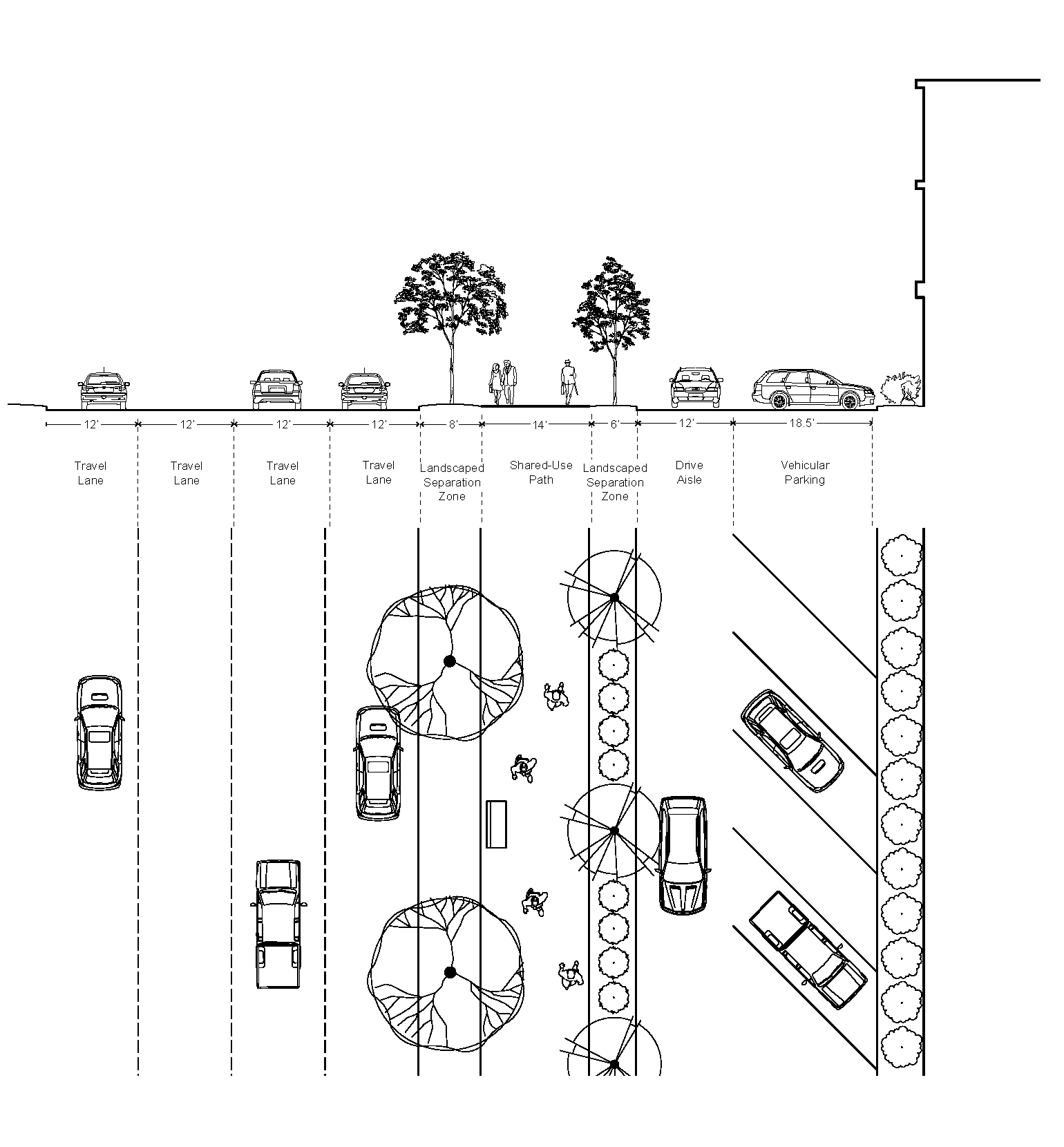 Figure 6: Through Corridor (with Parking and Drive Aisle)