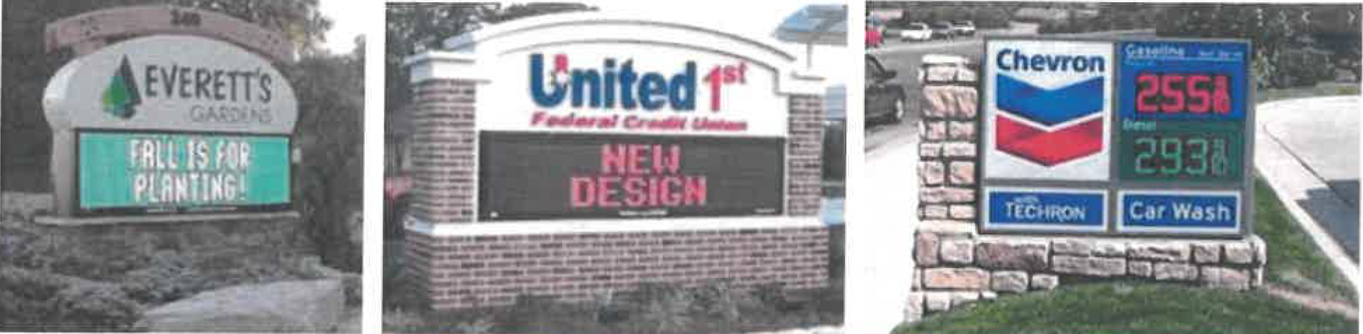 Figure 15:14 Examples of electronic message area integrated into a monument sign