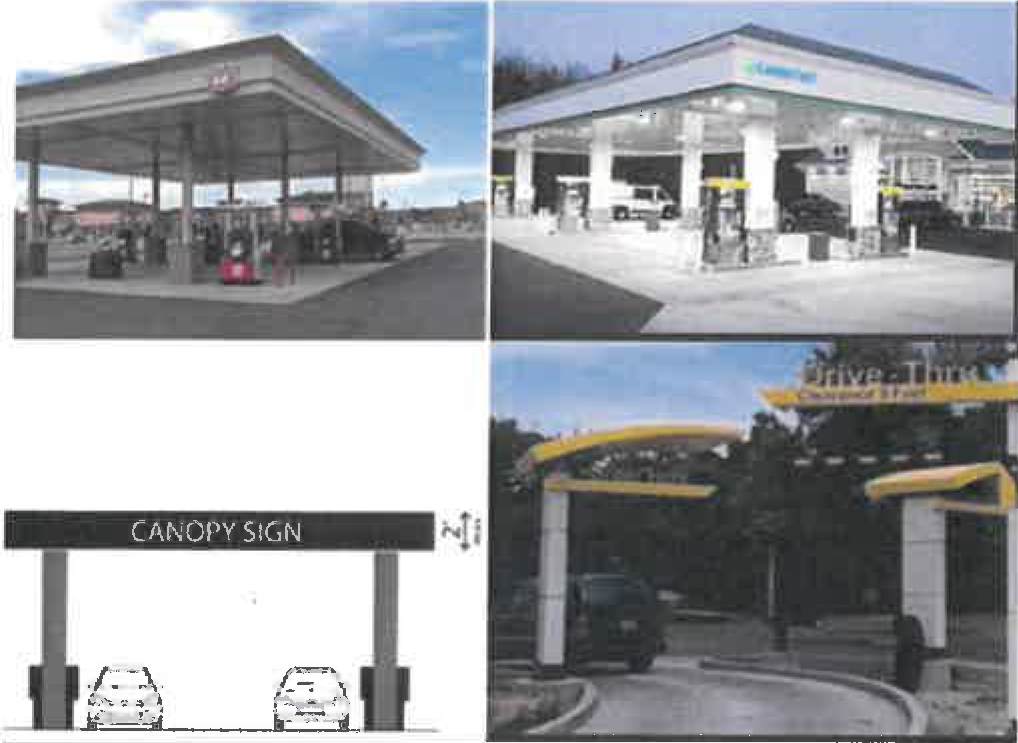 Figure 15:25 Examples of canopy signs in vehicular areas