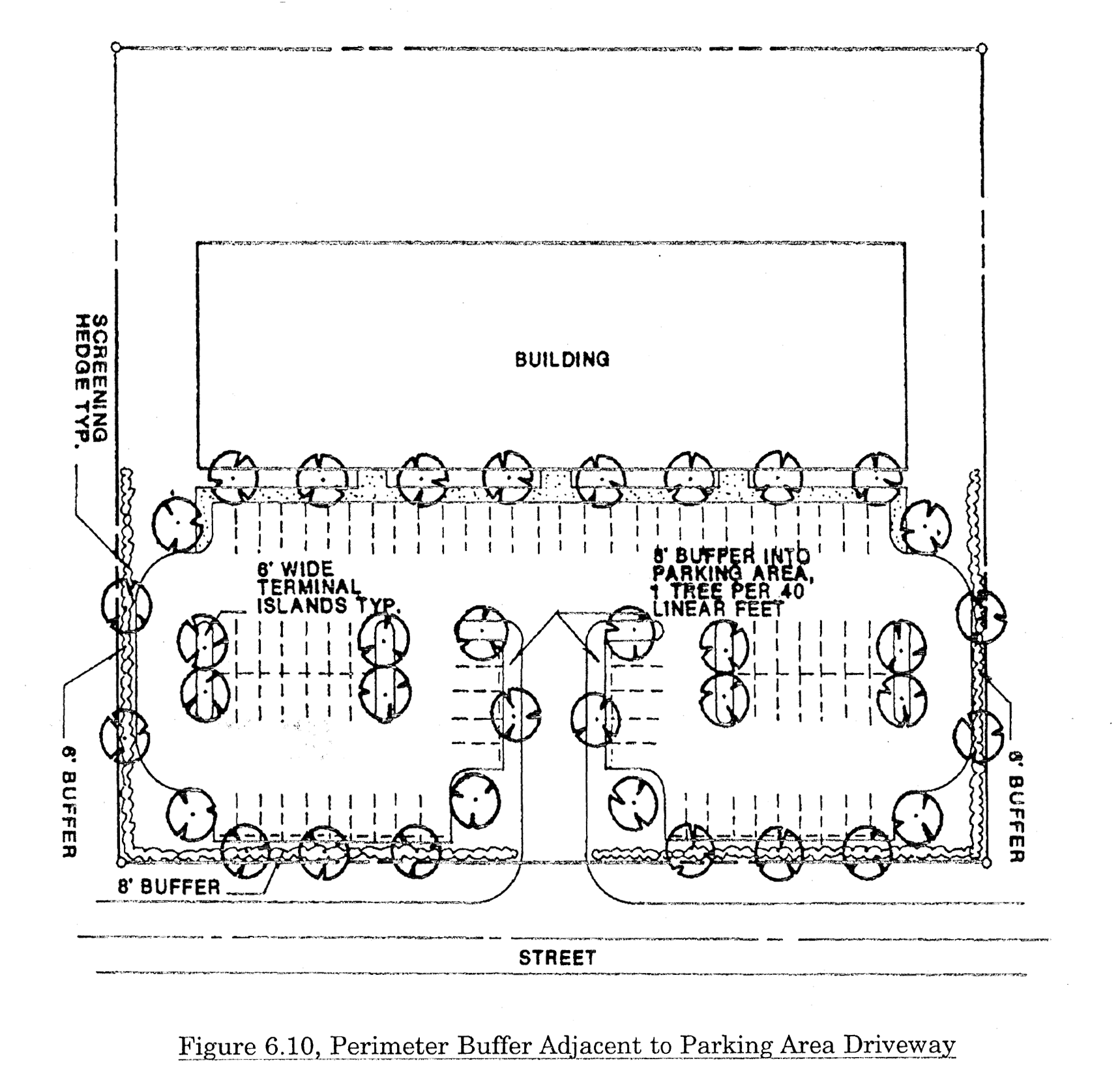 Figure 6.10, Perimeter Buffer Adjacent to Parking Area Driveway