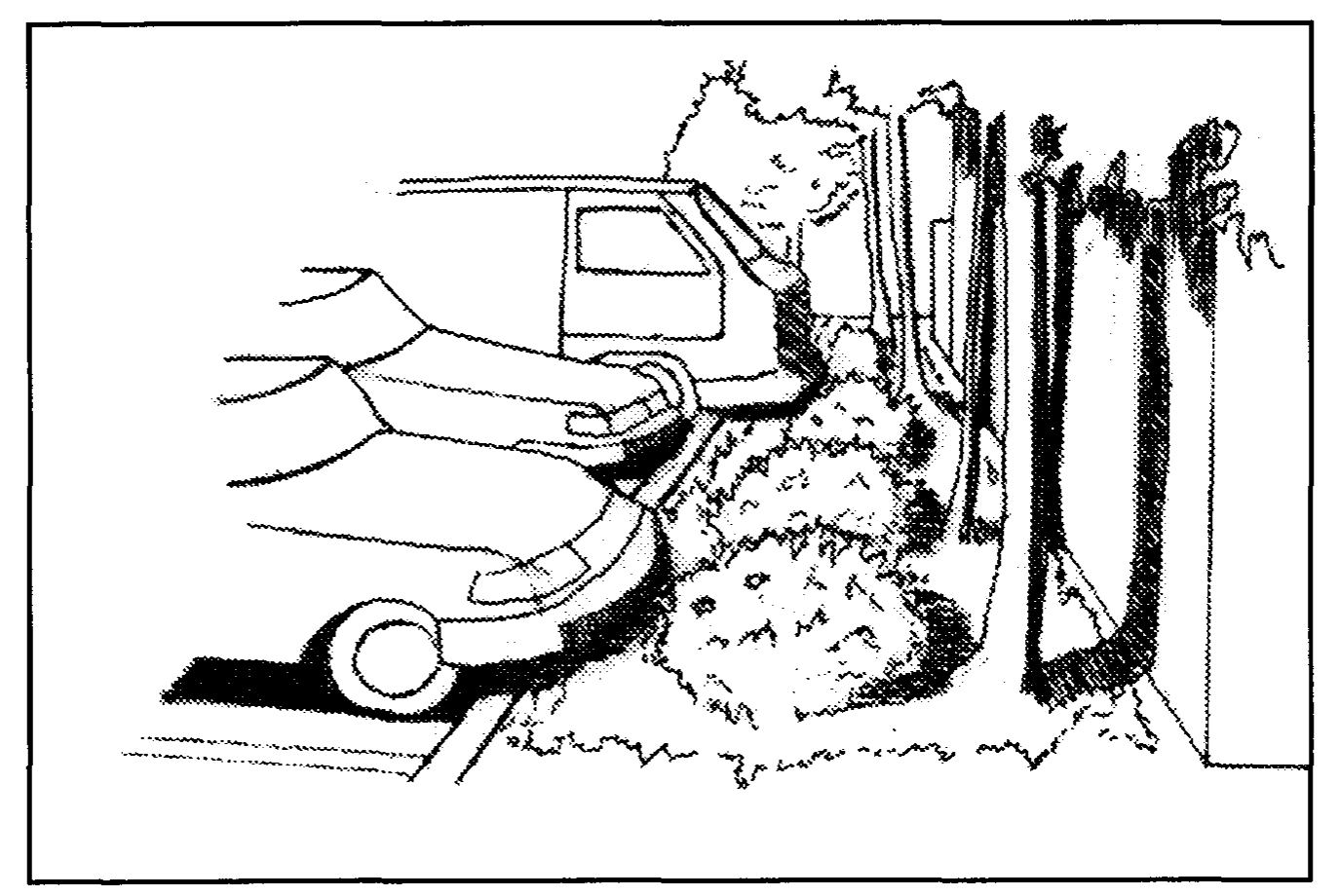 Continuous curbs avoid the clutter of individual wheel stops and serve as useful separations between parking and landscaped areas. In this case, the landscape buffer separates the parking area from the building.