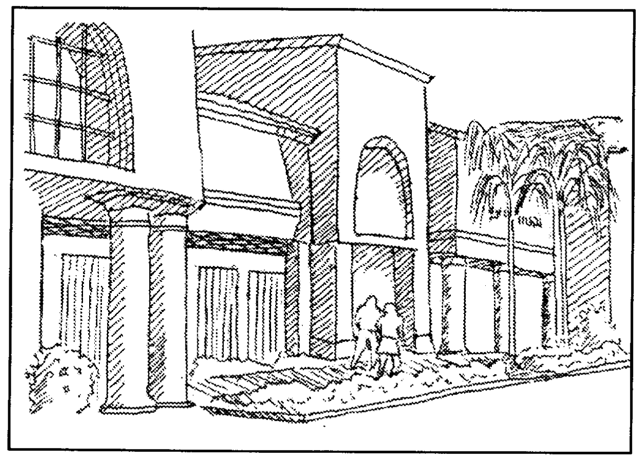 Building articulation (i.e., offsets, projections, and recesses) creates interesting facades and inviting pedestrian spaces