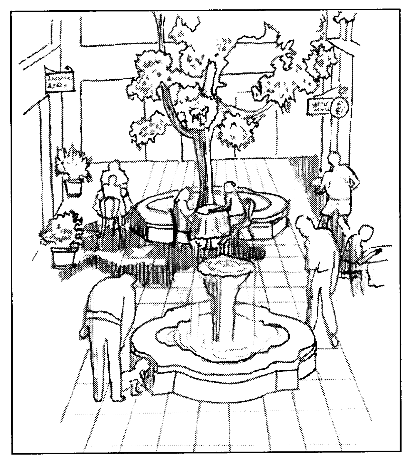 Courtyards become enjoyable people places when enhanced by fountains, outdoor cafes, planters, and other amenities
