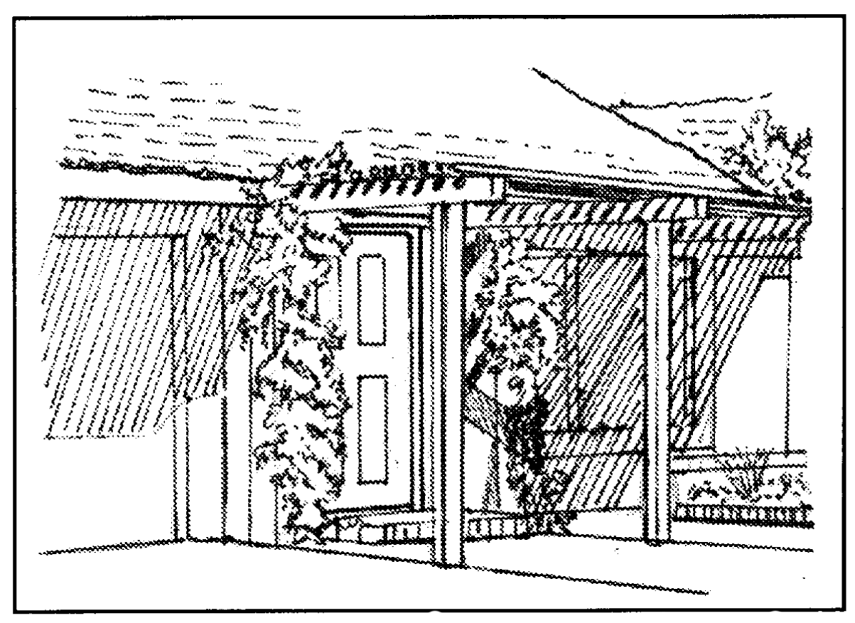 Insets add focus to the front entry while overhead structures give depth by varying light and shadow on wall surfaces