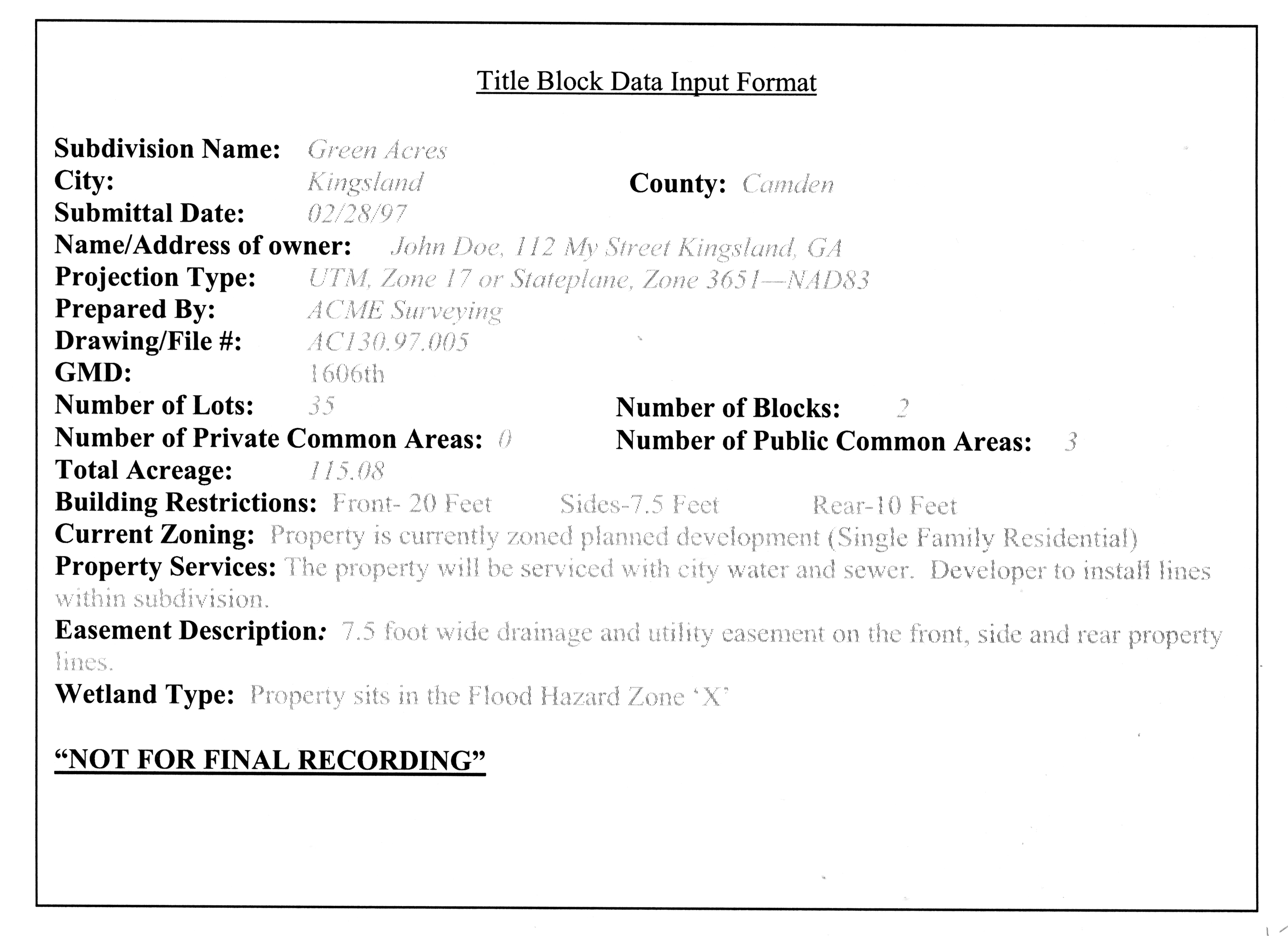 Title Block Data Input Format