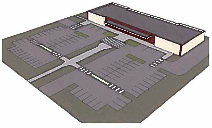 Figure 19-6.5-11: Large surface parking lot configuration with internal pathways