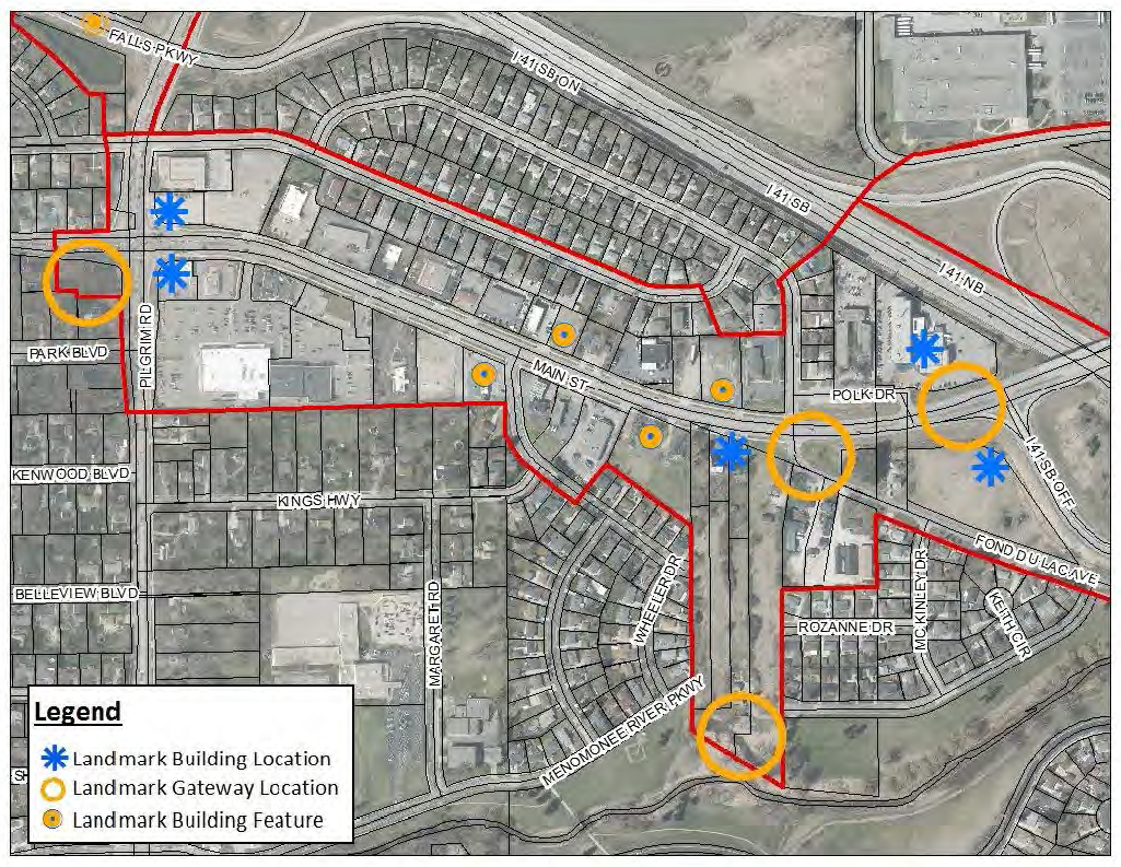 Figure 122-823.6 Landmark Building and Feature Map in the Main Street Sub-District