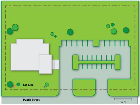 Figure 520-79(4): General Yard Area Landscaping Example Assuming Mature Planting Sizes