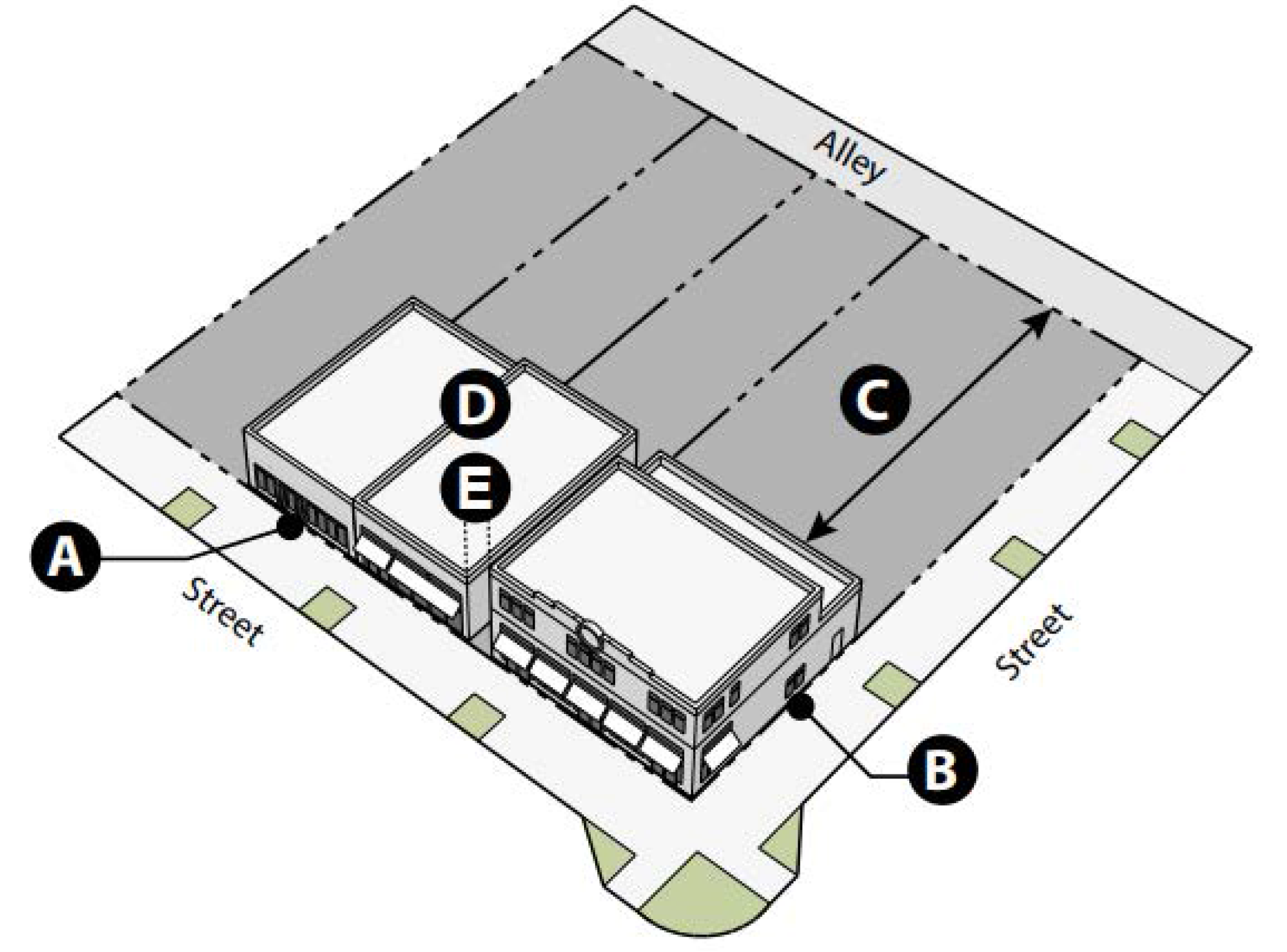 Figure 11. Core Downtown Principal Building Placement.