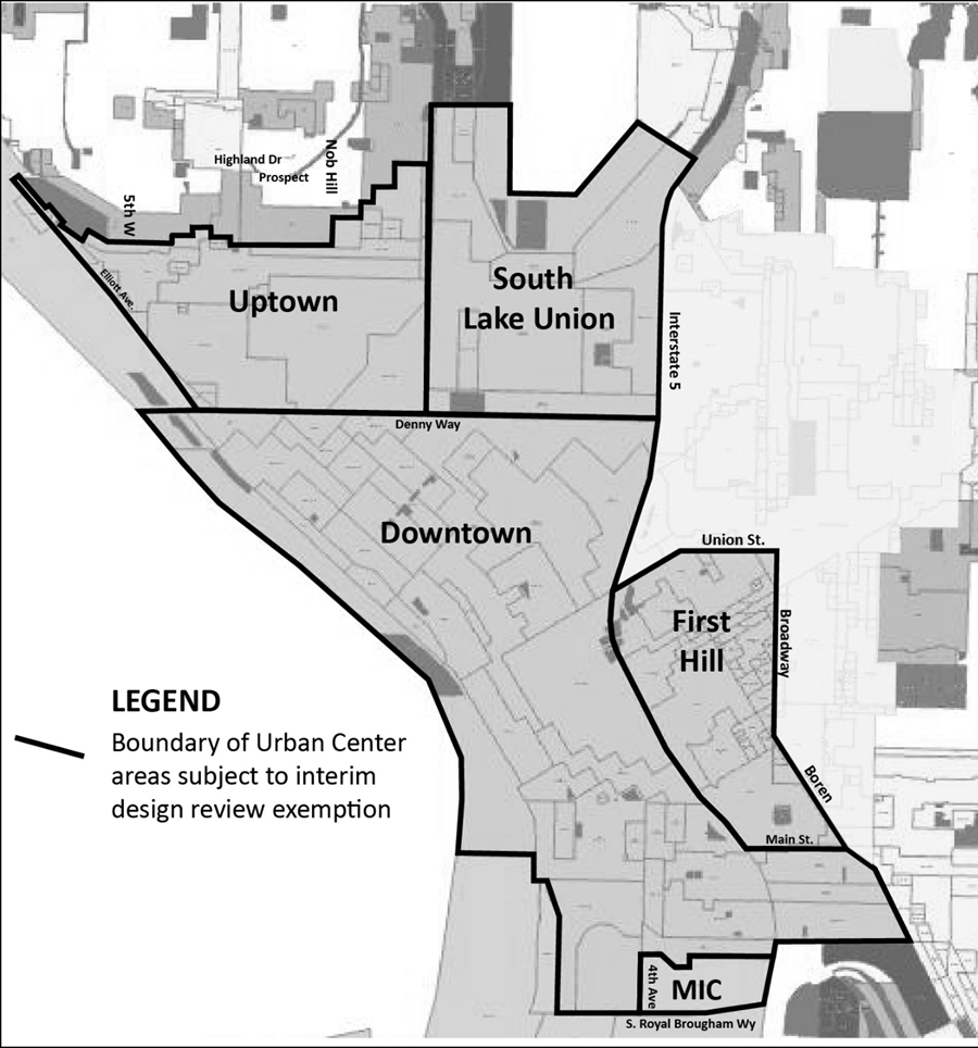 Map A for 23.41.004 Areas subject to interim design review exemption