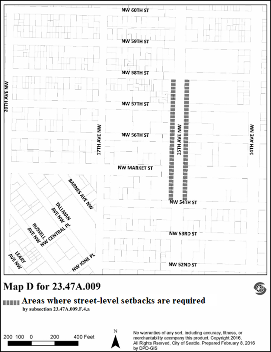 Map D for 23.47A.009 Areas where street-level setbacks are required
