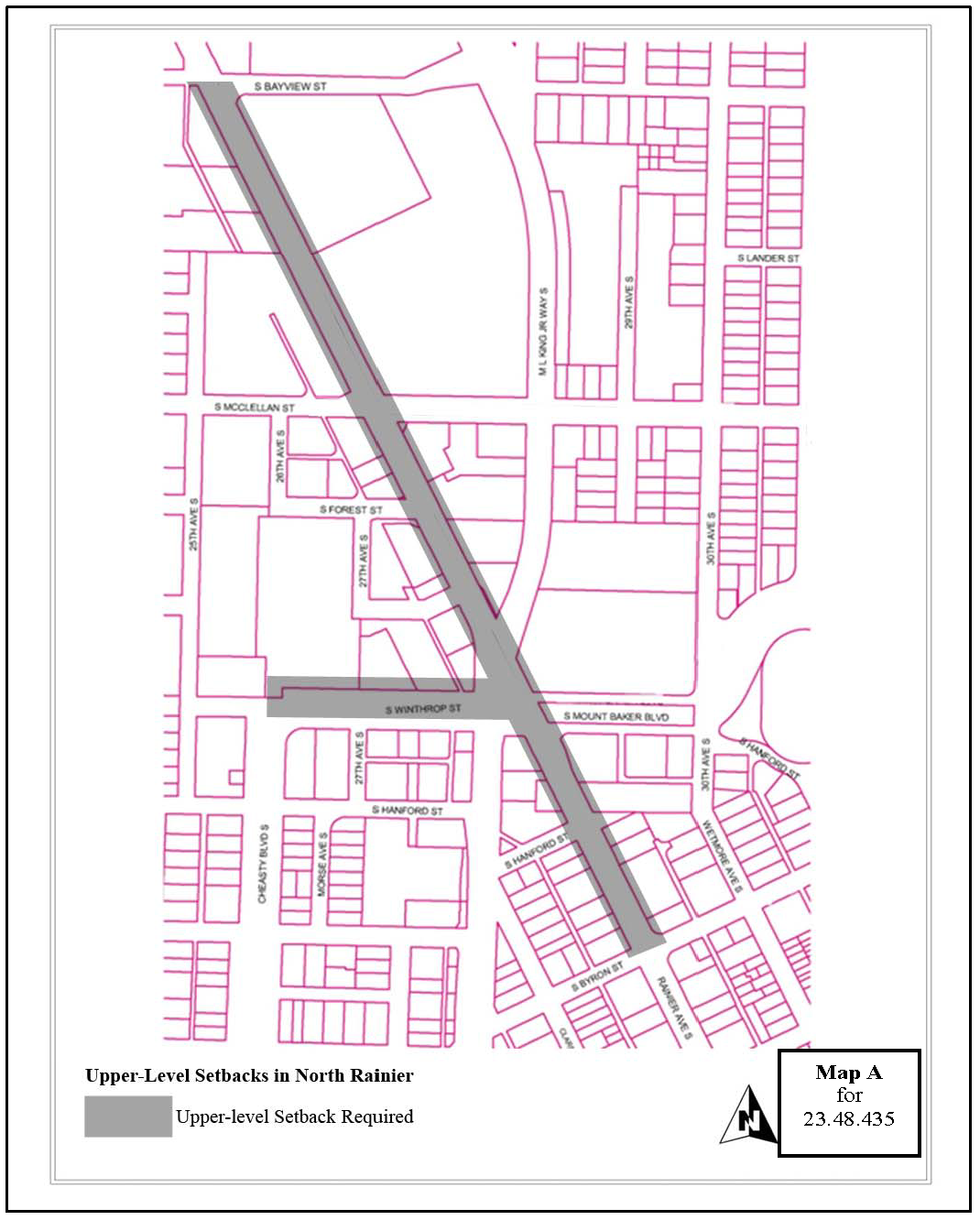 Map A for 23.48.435 Upper-Level Setbacks in North Rainier