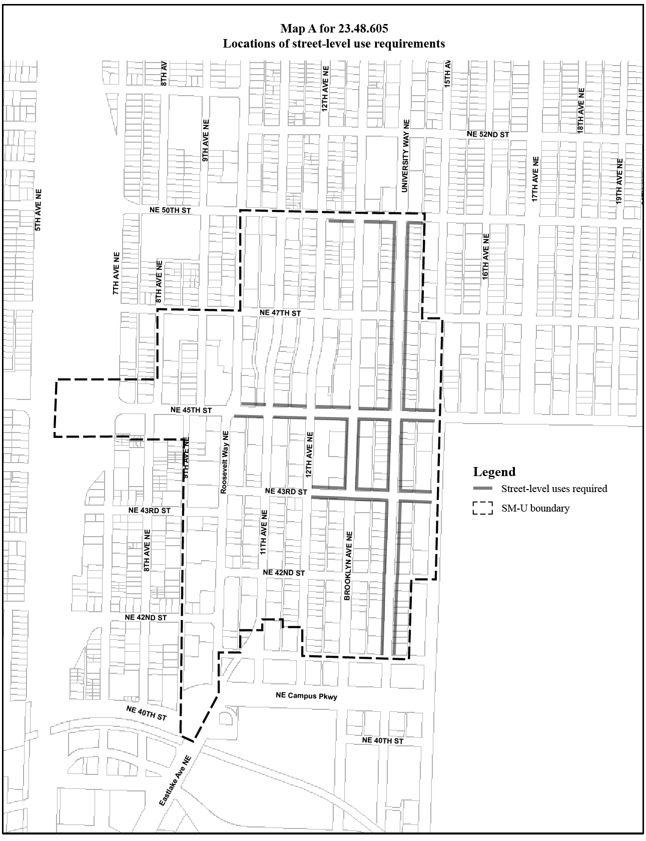Map A for 23.48.605 Locations of street-level use requirements
