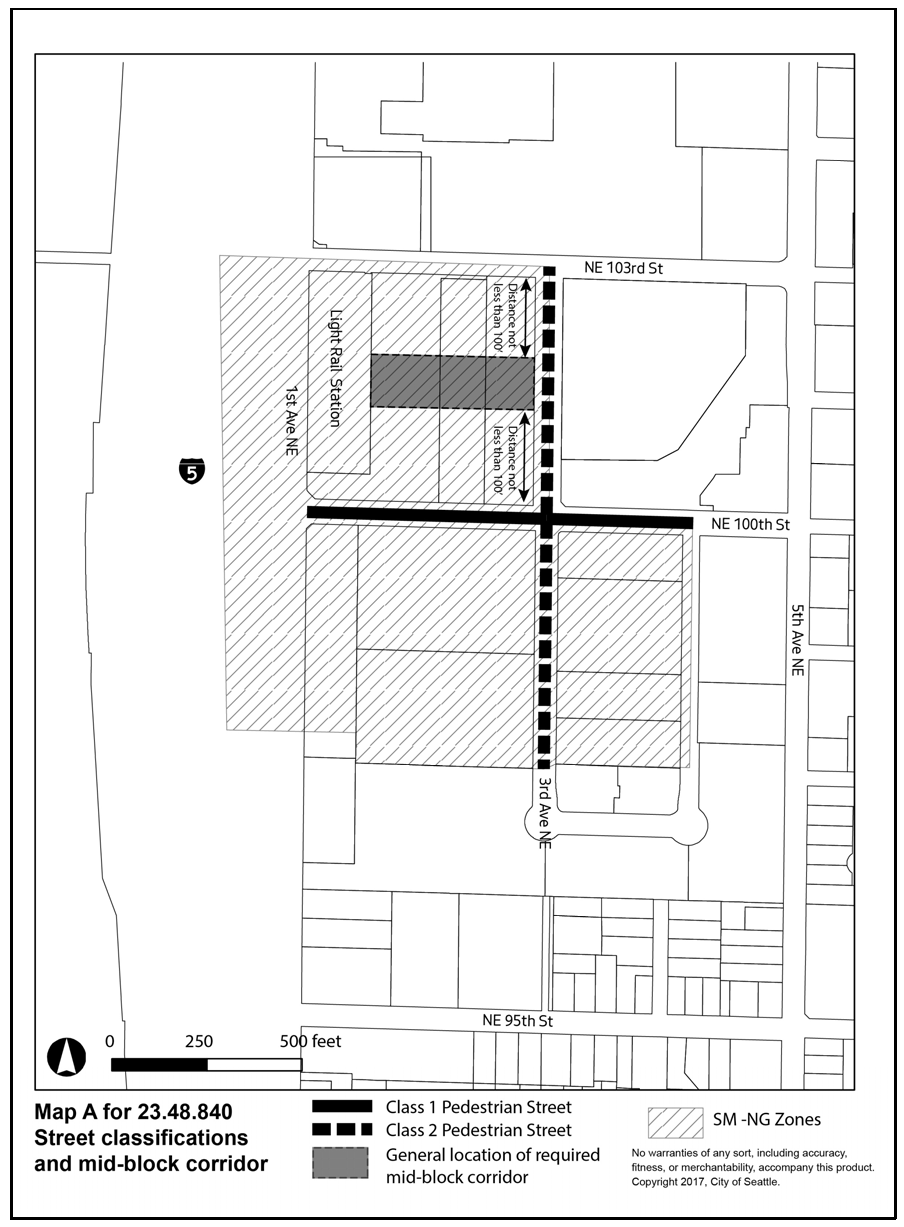 Map A for 23.48.840 Street classifications and mid-block corridor