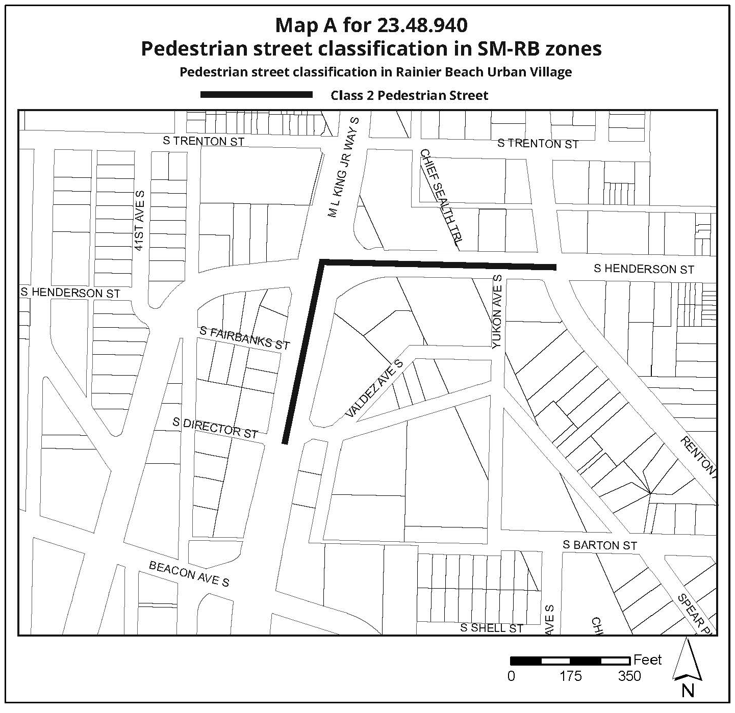 Map A for 23.48.940 Pedestrian street classification in SM-RB zones