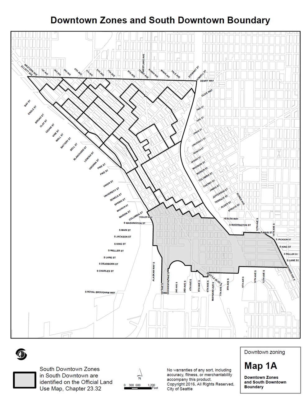 Map 1A: Downtown Zones and South Downtown Boundary