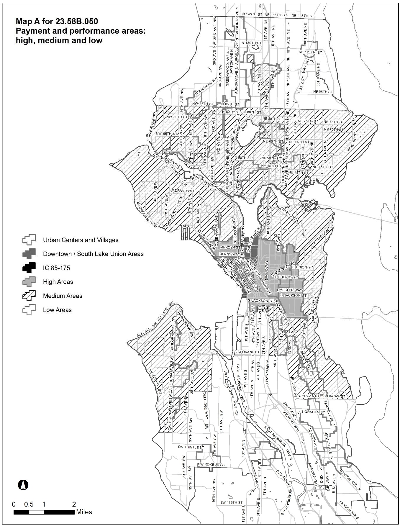 Map A for 23.58B.050 Payment and performance areas: high, medium, and low