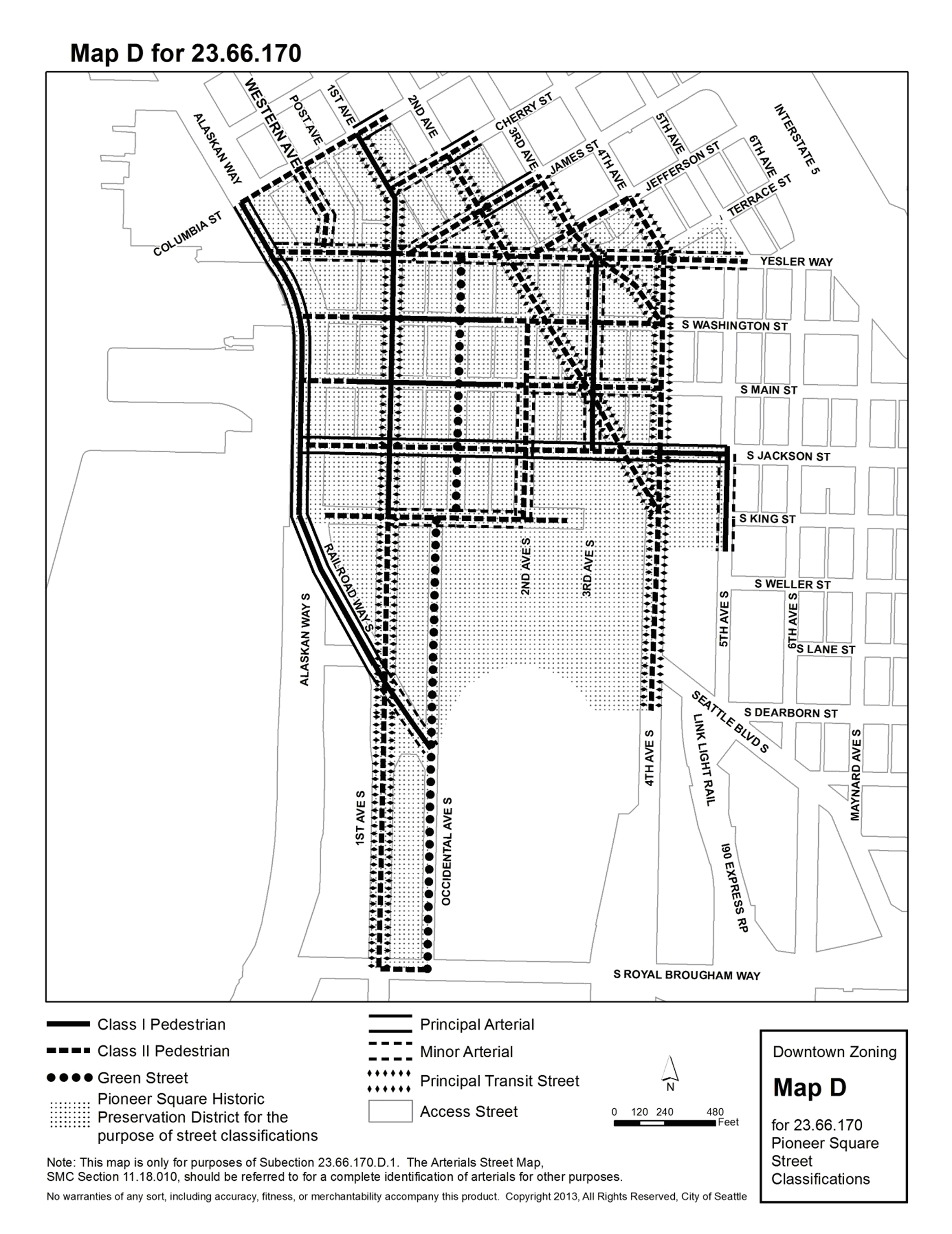 Map D for 23.66.170 Pioneer Square Street Classification