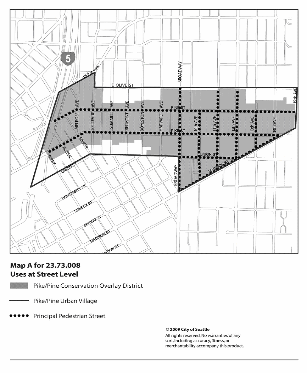 Map A for 23.73.008 Uses at Street Level