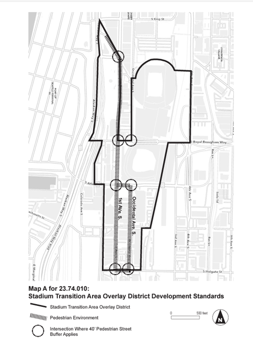 Map A for 23.74.010 Stadium Transition Area Overlay District development standards