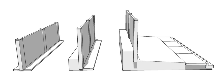 Figure 4.7. Wall Scenarios—Even Lots, Uneven Lots, Lot at Higher Elevation than Street