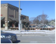 Street-oriented Civic building supports walkability.