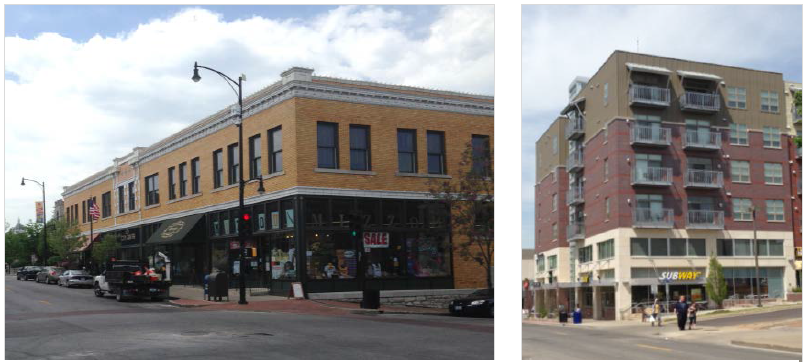 Shopfronts line the Ground Story, with offices or residences above.