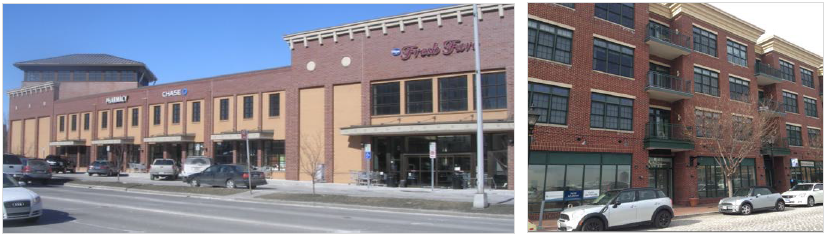 This frontage can accommodate large format, single use buildings or compact, mixed-use ones.