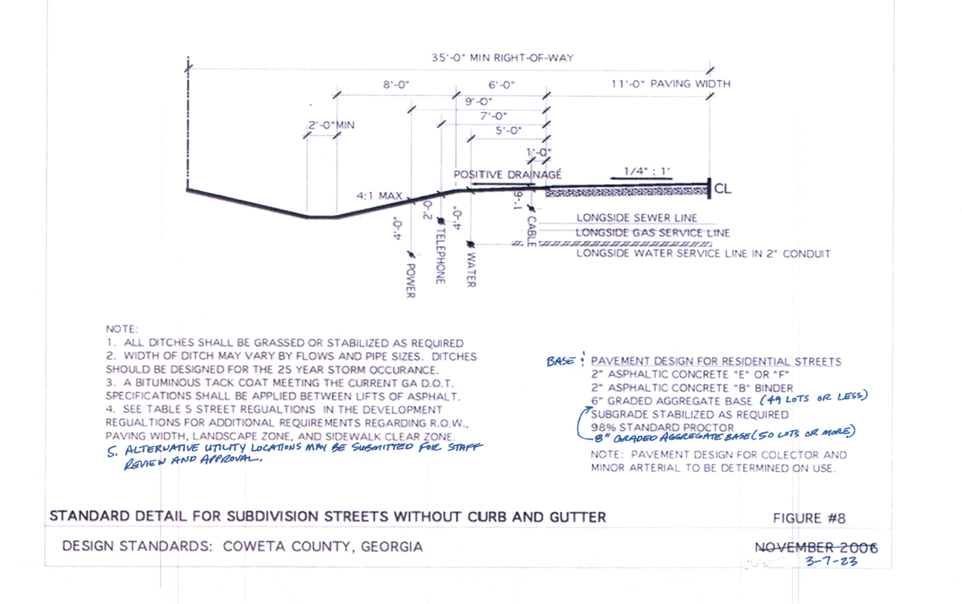 Standard Detail for Subdivision Streets Without Curb and Gutter