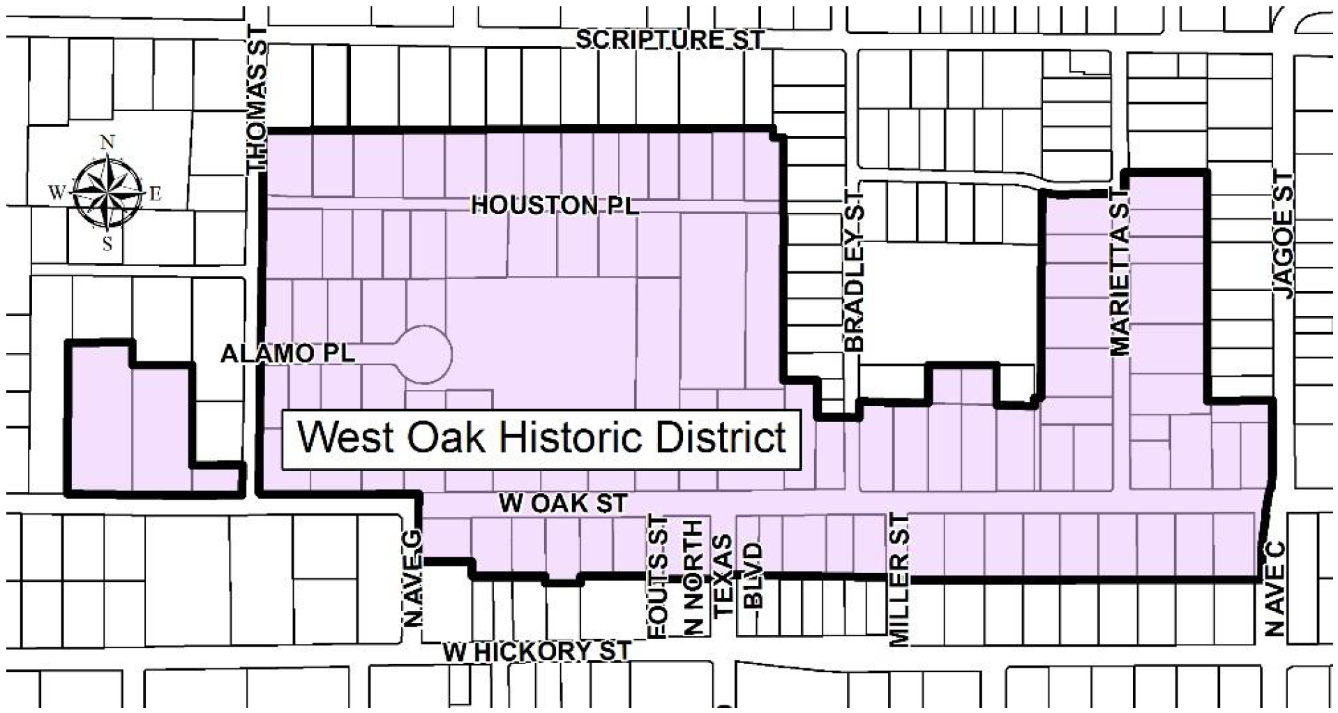 Figure 4.9-3: Approximate Boundaries of the West oak Area Historic District