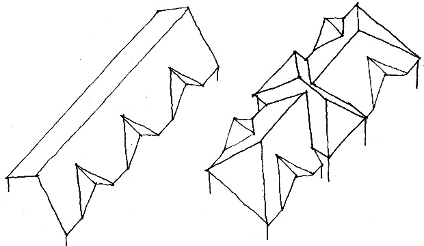 Left: Continuous roofline exceeds 40 ft. Right: Acceptable variation in roof design.