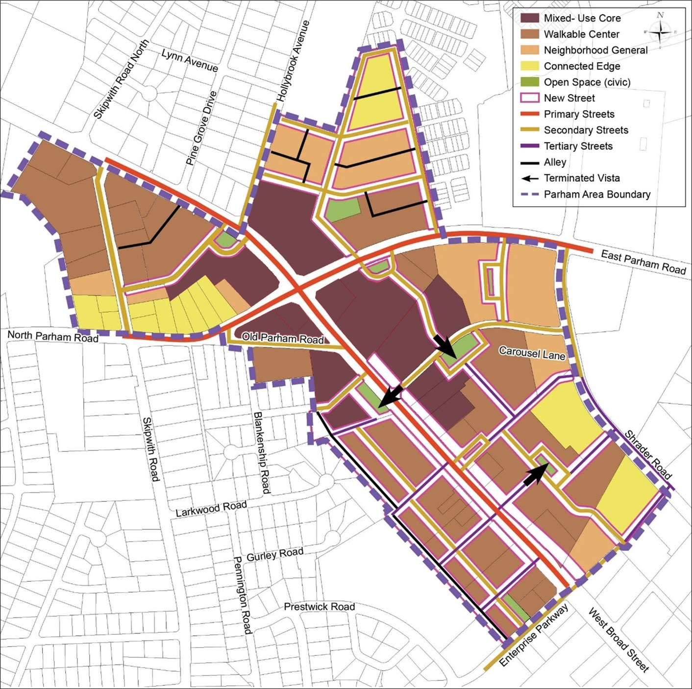 Figure 3867: Parham/Broad Area Regulating and Street Hierarchy Plan