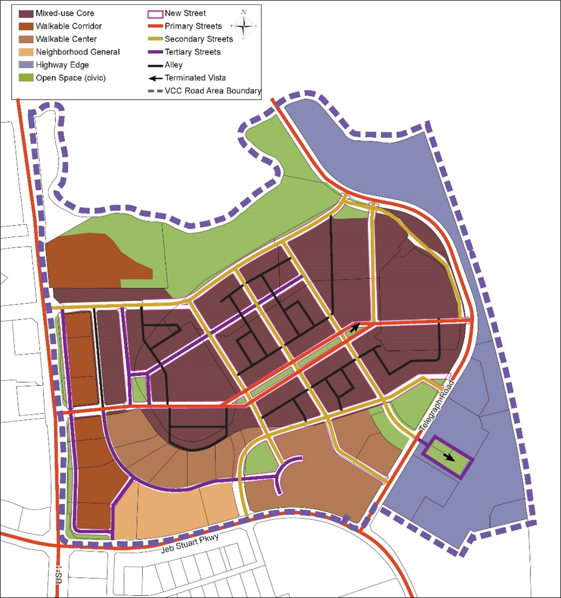 Figure 3874: Virginia Center Commons Area Regulating and Street Hierarchy Plan