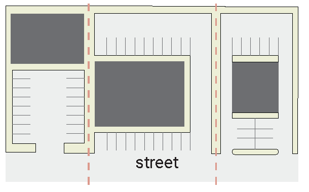 FIGURE 2.21. Illustration of a siting that is not recommended, where parking is located in front of the buildings.