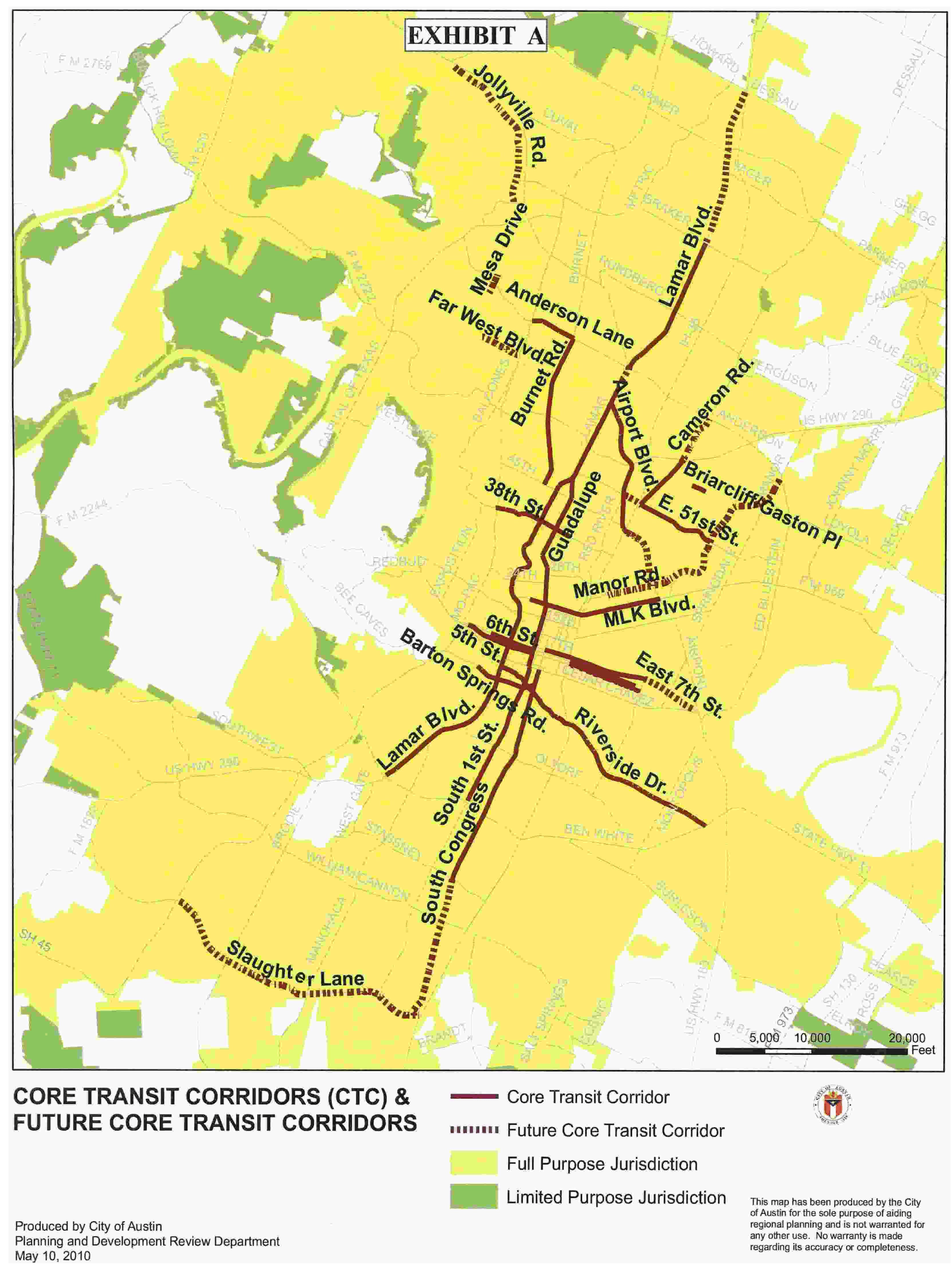 Figure 1: Core Transit Corridors (CTC) and Future Core Transit Corridors Map (May 10, 2010)