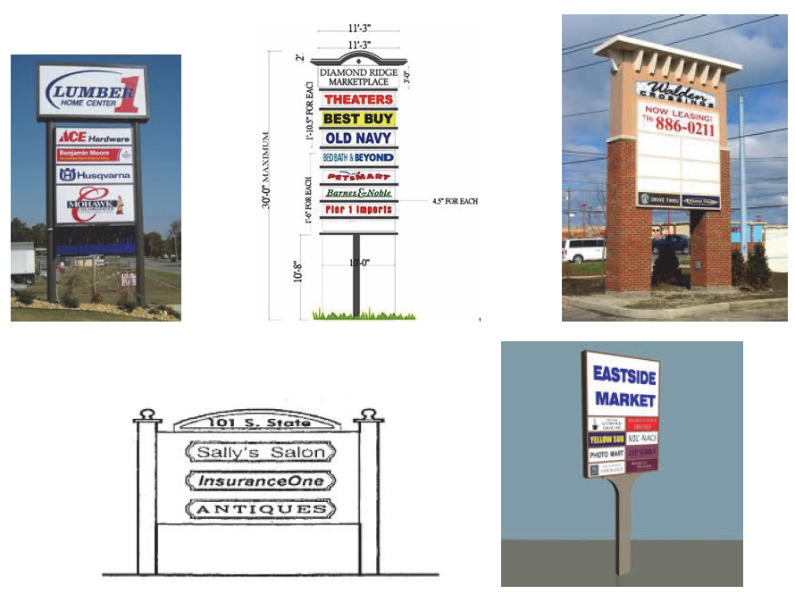 Examples of Types of Pole Signs without monument base: