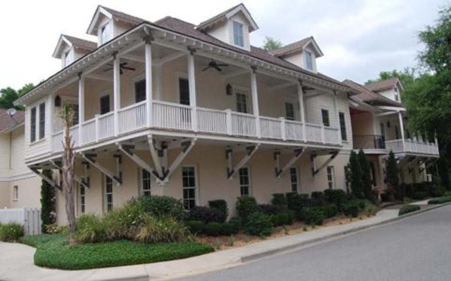 An apartment house with individual entries for ground floor units