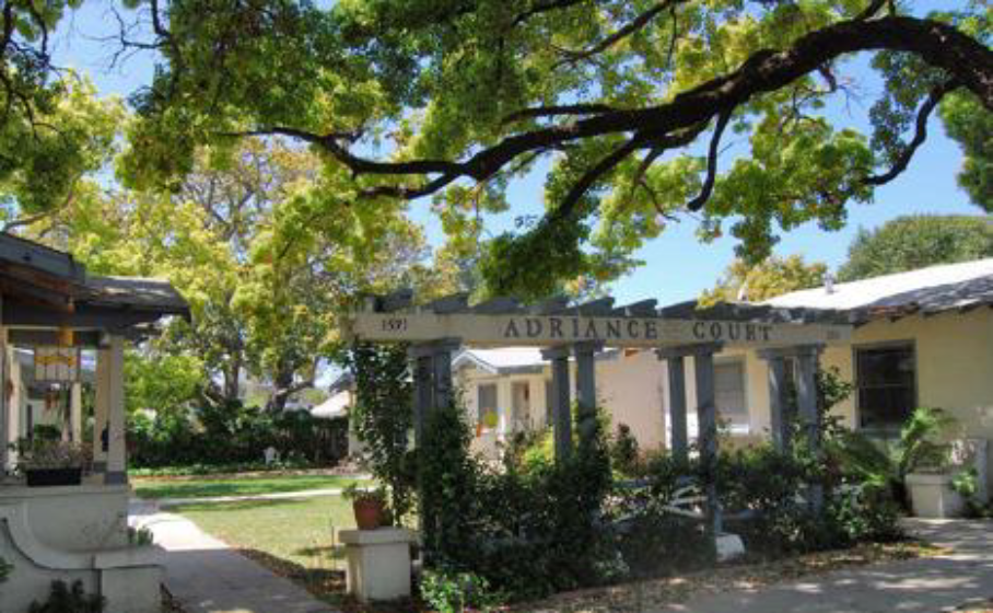 A cottage court with a center drive and small stoops