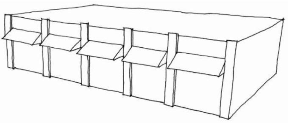 Wall Planes: Example of using pilasters and canopies to articulate a wall plane.