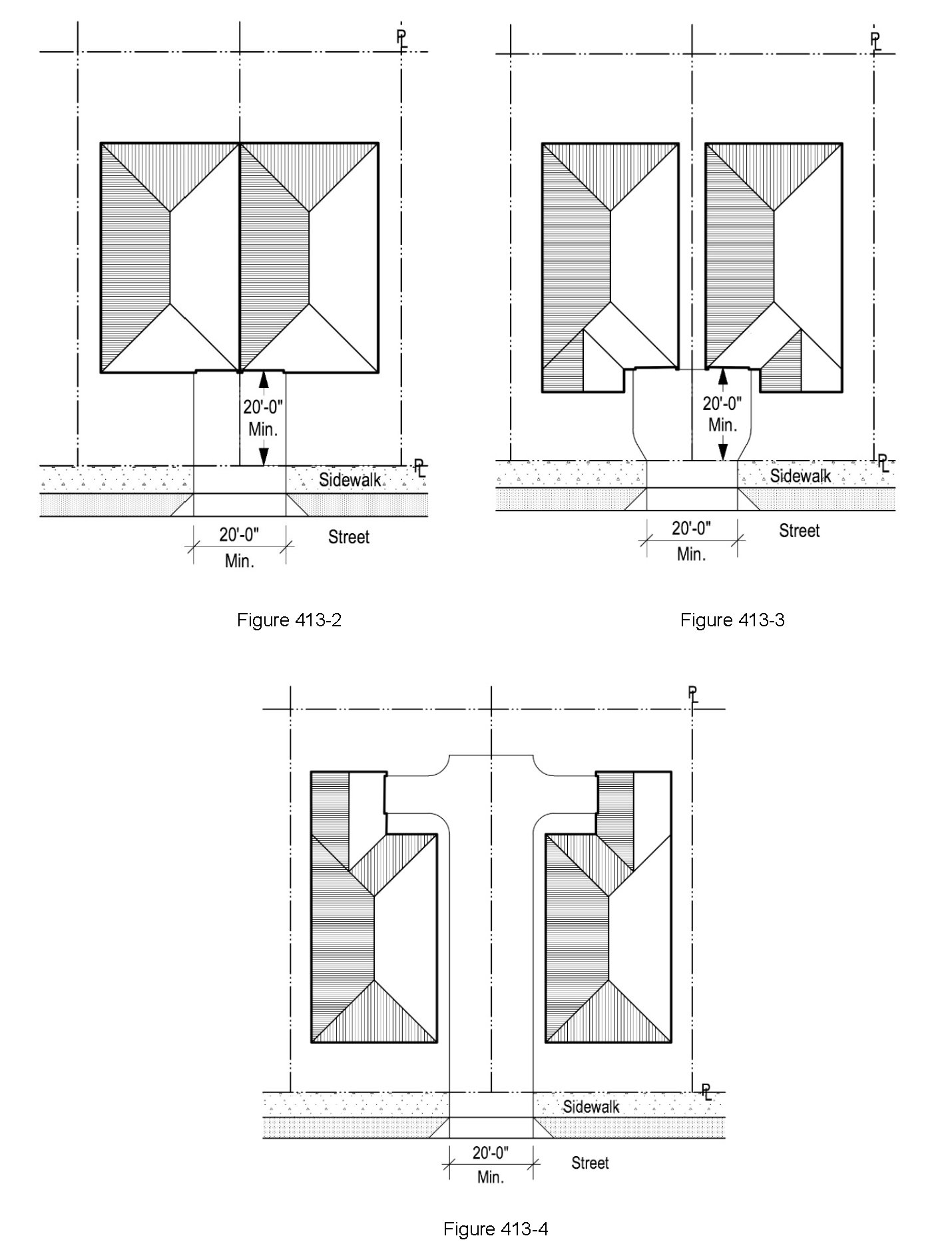 Figures 413-2—413-4: Examples of Combined Driveways