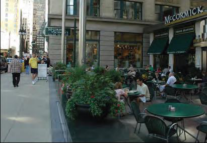 Image 20.225-15 A, B Forecourt Conditions Forecourts provide variation in massing, increase opportunities for building and storefront entrances, and provide areas for outdoor dining, events, kiosks and community spaces.